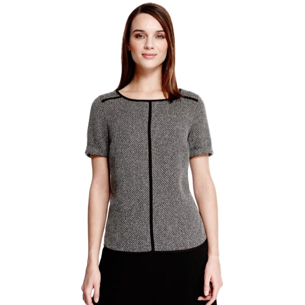 Marks & Spencer Autograph  Boxy Short Sleeve Top Tweed Black Piping UK 14/US 10